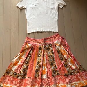 Vibrant Floral Midi Skirt in Orange and Pink